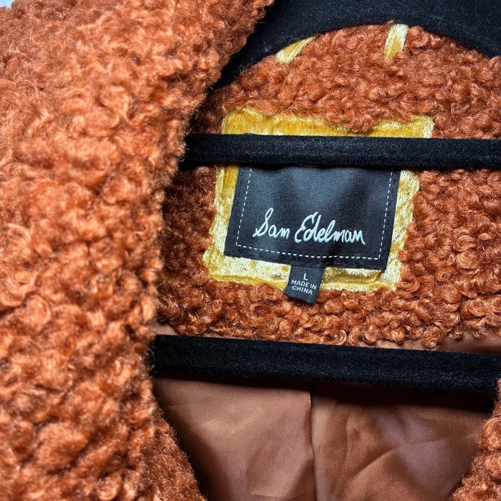 Sam Edelman Anthropologie Teddy Bear Coat Burnt Orange Cozy Sherpa Womens Large - Picture 9 of 9